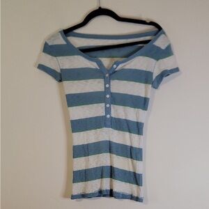 Casual Blue and White Striped Women's Tee